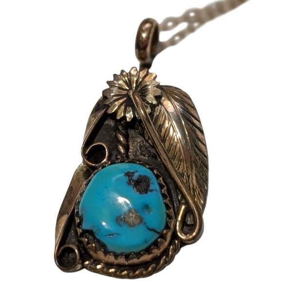 Vintage 12K Gold Filled Pendant Necklace Blue Turquoise Floral by Beverly Lucero - Picture 1 of 16
